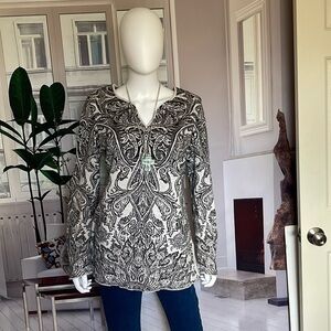Peruvian Connection Pima Cotton Long Sleeve Paisley Print Tunic. Size XL. P/M